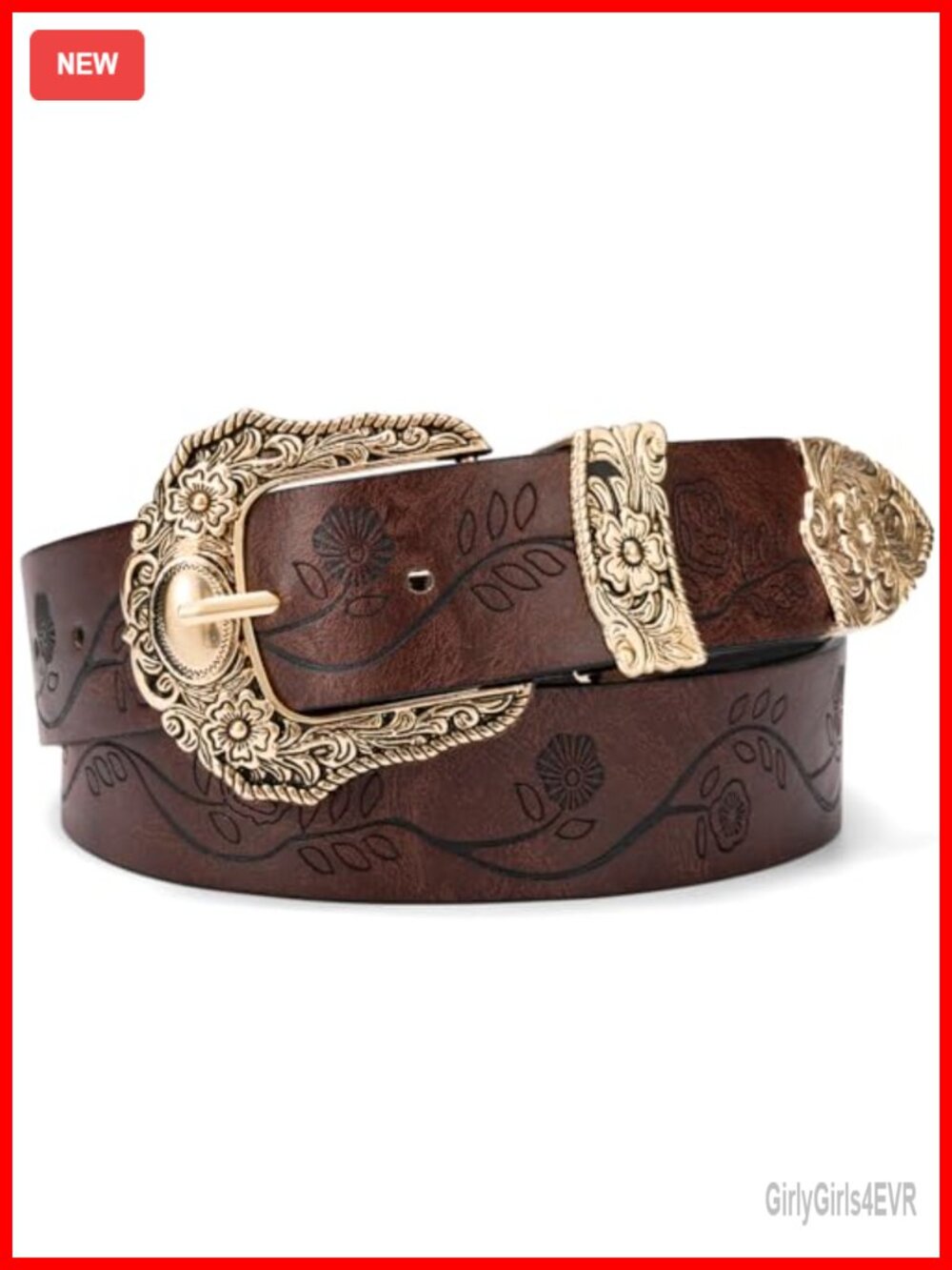 Western Cowgirl Belt Adjustable Embossed Floral Buckle Jeans